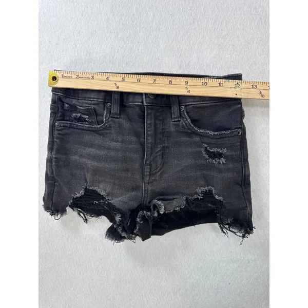 American Eagle Next Level Stretch Distressed Black‎ Denim Shorts Womens Size 00 - Image 5