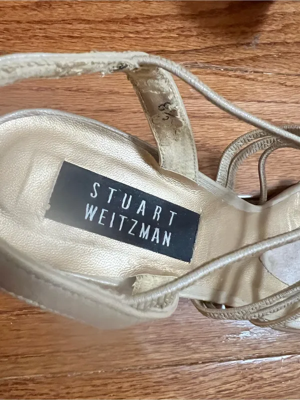 Stuart Weitzman Neutral Strappy Block Heel Square Toe Sandals - Image 8