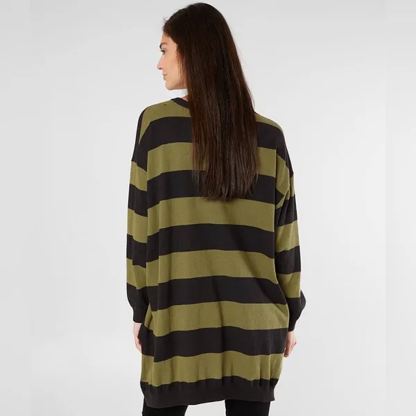 Free People Surfin On Your Stripes Sweater Top High Low Oversized Moss Size XS/S - Image 3