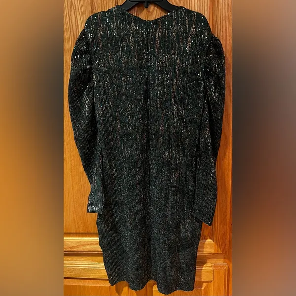 ZARA Sequin Puff Long Sleeve Special Limited Edition Emerald Green &‎ Gold Dress - Image 10