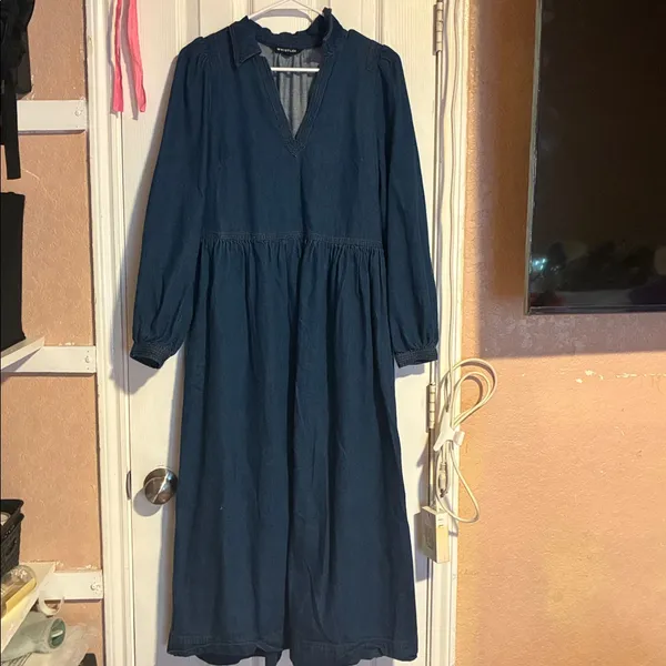 Whistles Blue Maxi Dress Denim Rina Trapeze size 6 - Image 4
