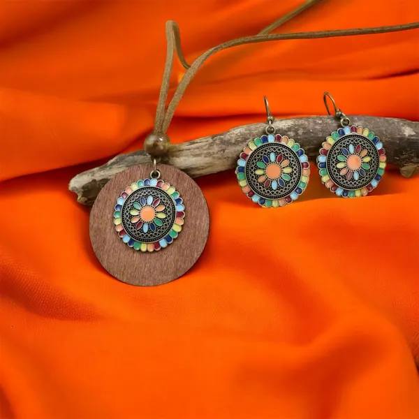 Boho Necklace‎ & Earrings Set Colorful Flower Design Tribal Accessories - Image 6