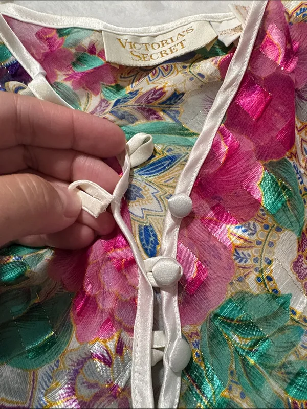 Victoria's Secret size medium Multicolor Floral Chemise lingerie one piece gold - Image 5