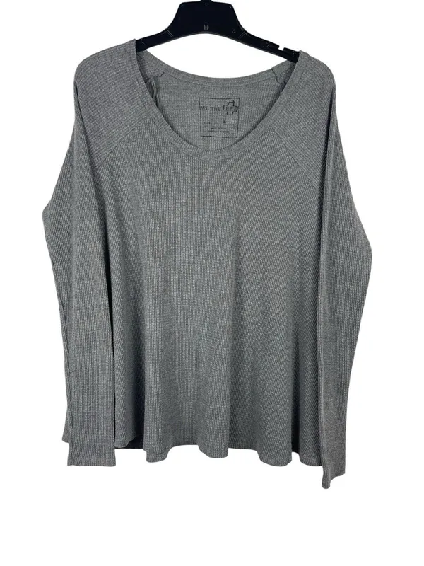 Free People We The Free Waffle Knit Thermal Top Womens L Gray Oversized Slouchy - Image 3