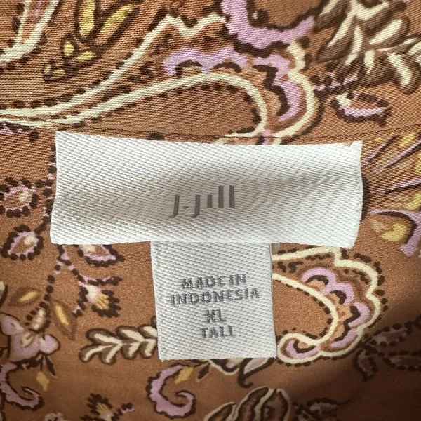 J Jill Womens Size XLTall‎ Brown Paisley Boho Tunic Top Long Sleeve Viscose - Image 5