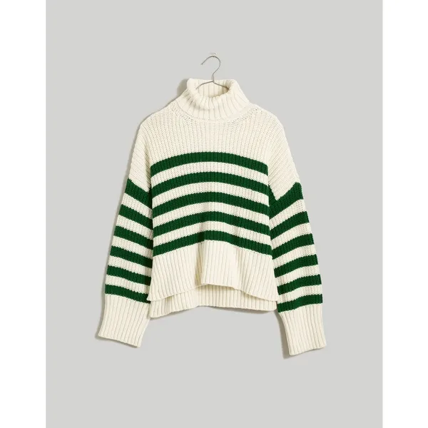 Madewell Wide Rib Turtleneck Sweater Varsity‎ Green Stripe XL Fall Winter Warm - Image 3