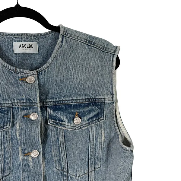 Agolde Leo Denim Vest Frayed Crop Trucker Sleeveless Button Down Womens‎ Large - Image 3