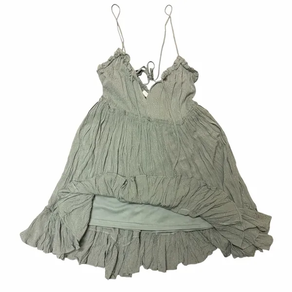 LOVESTITCH Sage Swiss Dot Ruffle Mini Dress Boho Coastal Vibe NWT Size Small - Image 6