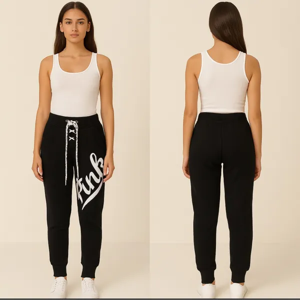 PINK Victoria’s Secret size XS Black Joggers – Lace-Up Waist, Bold Logo (N3)✨ - Image 2