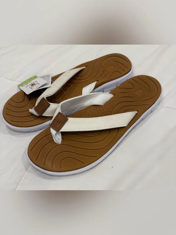 NWT KuaiLu Arch Support Flip Flops White Strap Brown Yoga Mat Sandal Size 10 - Image 2