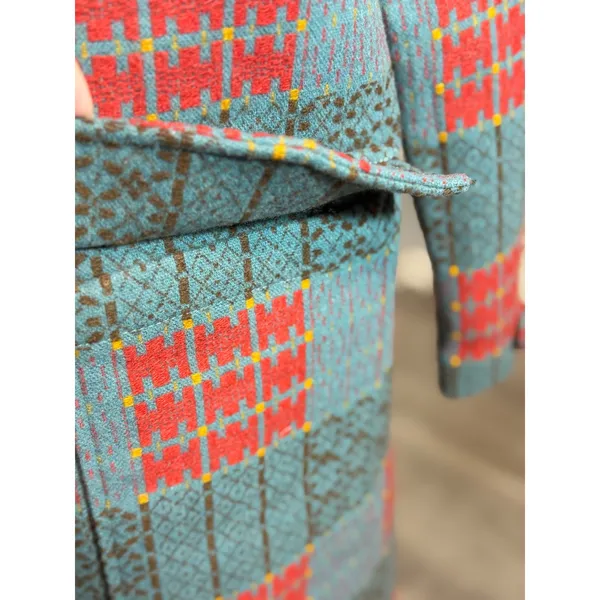 Sundance XS Wool Blend Plaid Long Coat Teal Red Boho Cottagecore Artsy Statement - Image 6