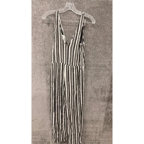 Amanda Uprichard Jumpsuit Women Large Grey Stripe V-Neck Wide‎ Leg Sleeveless - Image 6