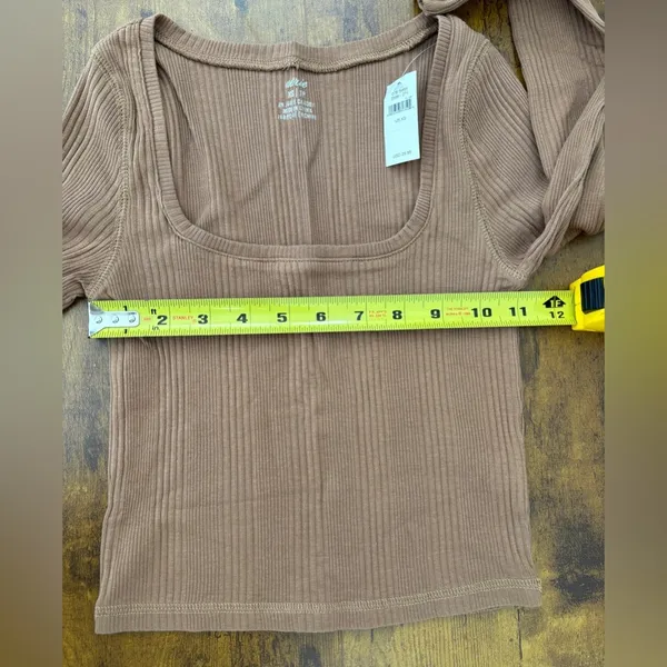 NWT Aerie Ribbed Crop Top Women's XS Neutral Taupe Long Sleeve Square Neckline - Image 5