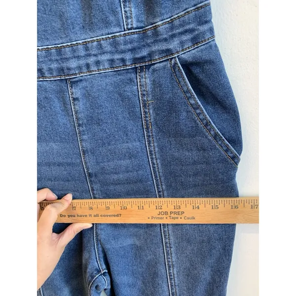 Sincerely Jules Women’s Denim Overalls Sincerely Wide Style Retro Leg Side Zipper Blue Size S - Image 5