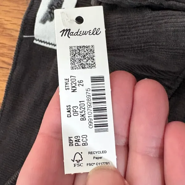 Madewell The Wide-Leg Pant Corduroy High Rise‎ Black Coal Size 26 NWT - Image 7