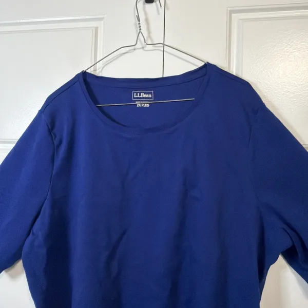 LL Bean T-Shirt Womens 2X Plus Blue Short Sleeve Cotton Crew Neck 508244 - Image 4