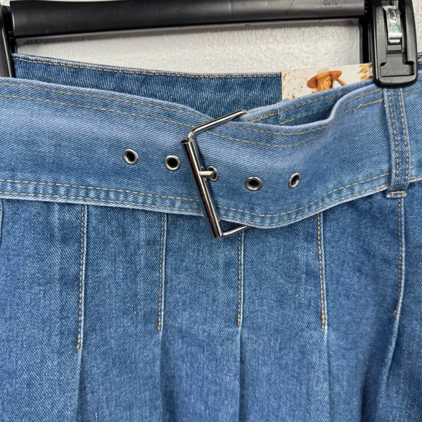 Sincerely Jules Skirt Womens XL Blue Pleated Denim Micro Mini Built-In Belt - Image 3