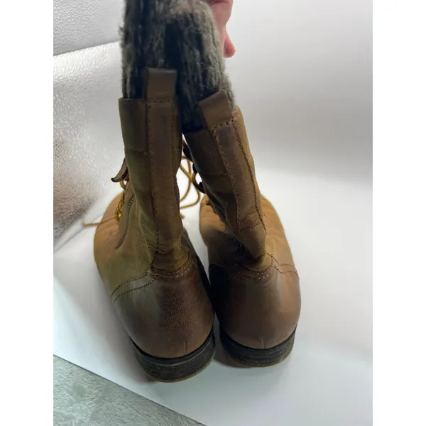 Steve Madden Lace Up Combat Boots Women's 8 Cognac Knit Cuff Hiking Boots - Image 6