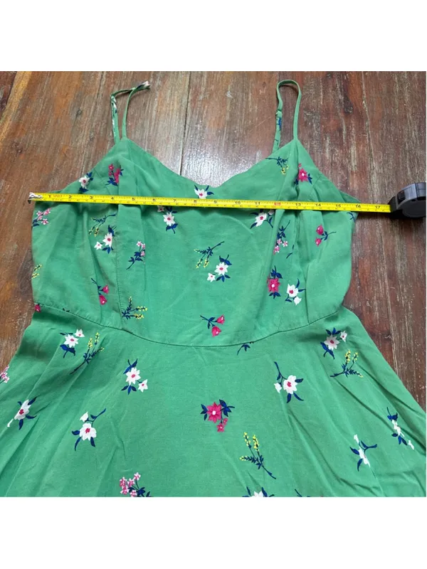 Old Navy Green Floral Fit & Flare Cami Dress Mini Smocked Back Size Large - Image 7