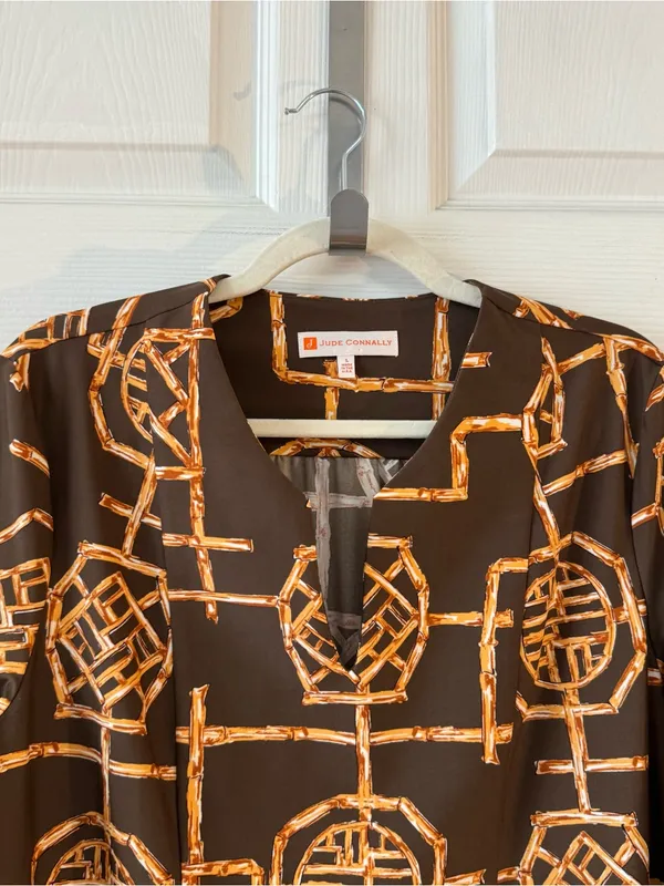 Jude Connally Kerry Bamboo Lattice Brown Jude Cloth Swing Dress Large - Image 7
