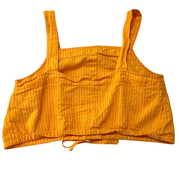 A New Day (M) Striped Button Detail Linen Blend Front Tie Crop Top Tank Shirt - Image 9