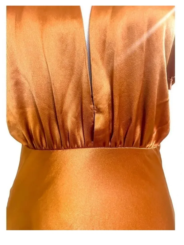 Something Navy Orange Halter Cutout Formal Bridesmaid Wedding Guest Gown Size S - Image 6