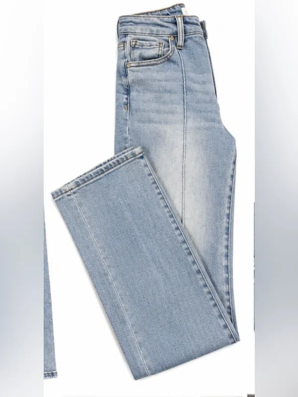 Risen Jeans Light Wash High Rise Straight Leg Front Seam Jeans Size 7/28 - Image 3