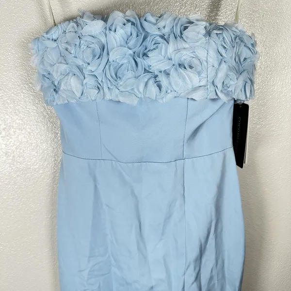 NEW Cocomelody Formal Gown Womens 2? Ice Blue Rosette Strapless Maxi Train Prom - Image 2