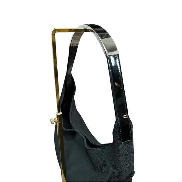 GUCCI Vintage Tom Ford Era Black Canvas Metal Handle Hobo Bag Excellent Cond Y2K - Image 6