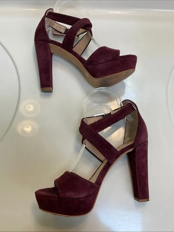 Vince Camuto Women’s Shayla Suede Leather Burgundy Crossover Straps Heels - Image 6