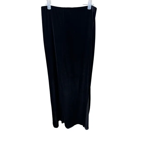 ENT Entrance Vintage Black Velvet Maxi Skirt Side Slit Made in USA Womens Large - Image 6