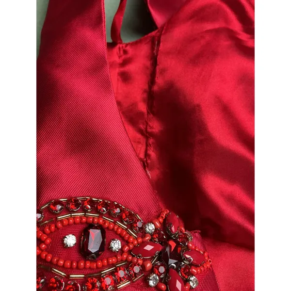 Mac Duggal Red Tiered‎ Ruffle Beaded Waist High Neck Ball Gown Dress Size 8 - Image 14
