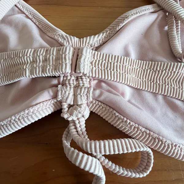Aerie Ribbed Scoop‎ Bikini Top Blush Pink Cinched Tie Front Size Medium - Image 4