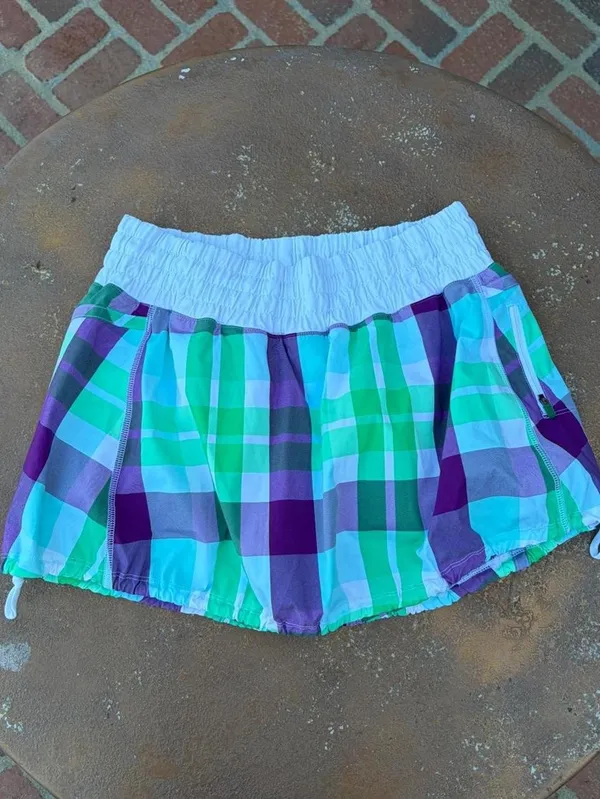 Y2K rare Lululemon green & purple plaid mini tennis skirt sz 10 #plaid #athletic - Image 2