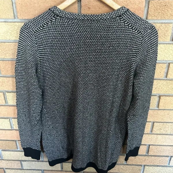 Madewell Riverside Pullover Crew Sweater in Dotweave Black & White Size Medium - Image 4