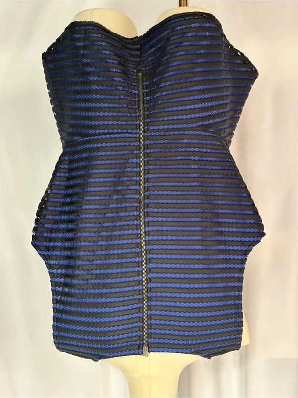 City Chic XXL Black & Royal Blue Mesh Stripe Peplum Top | Sheer Detail (1313) - Image 3
