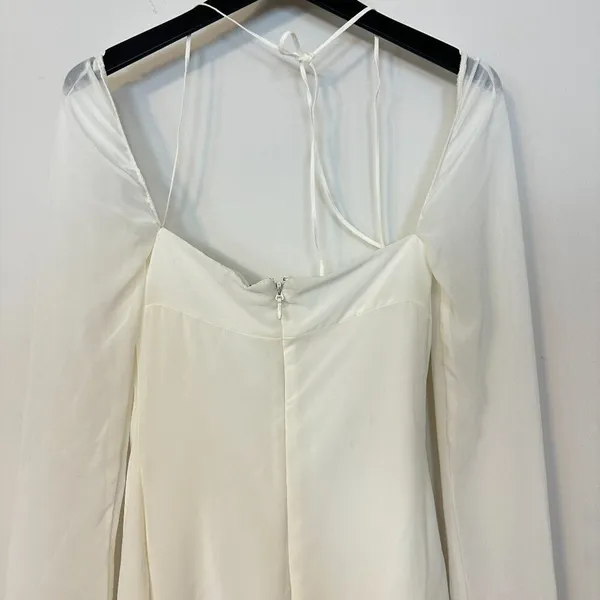 HOUSE OF CB Babydoll Halter Long Sleeve Minidress in Ivory Size X-Small - Image 10