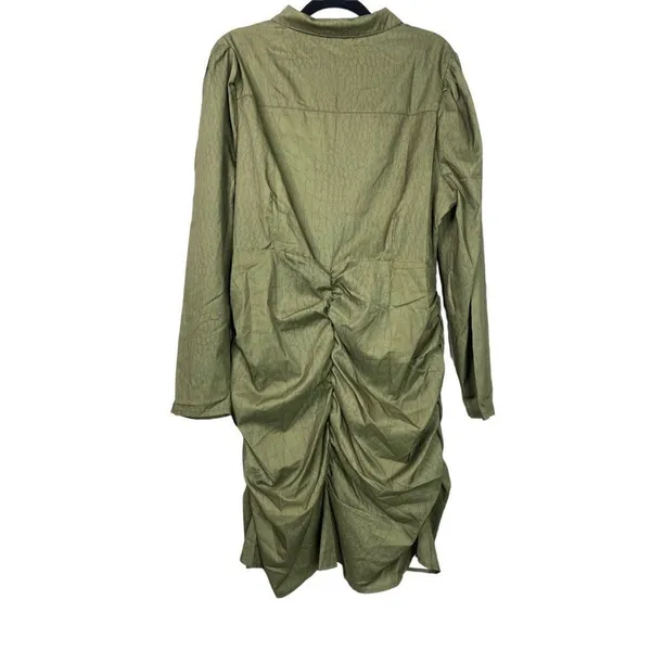 NWT Missguided Sexy Ruched Mini Dress Front Slit Stretchy Long Sleeve 14 Green - Image 6