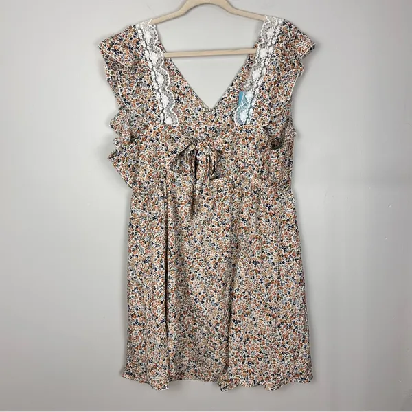 Cupshe Good Chemistry Floral Tie-Back Mini Dress Lace Ruffle Trim XL Spring NWT - Image 6