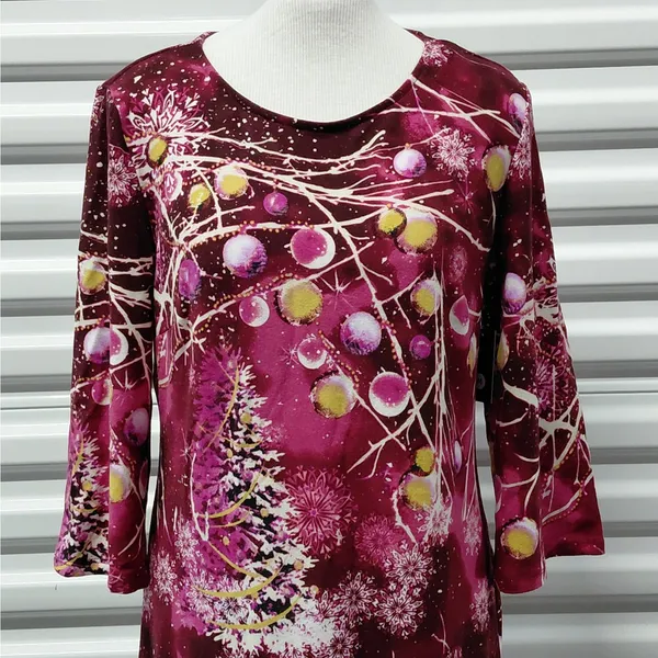 Tacera Dress Size Medium Burgundy Artsy Festive Winter Holiday Party Christmas - Image 3