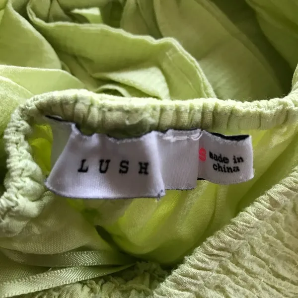 LUSH Lime Green Smocked Tiered Ruffled Maxi Dress SMALL - Image 7