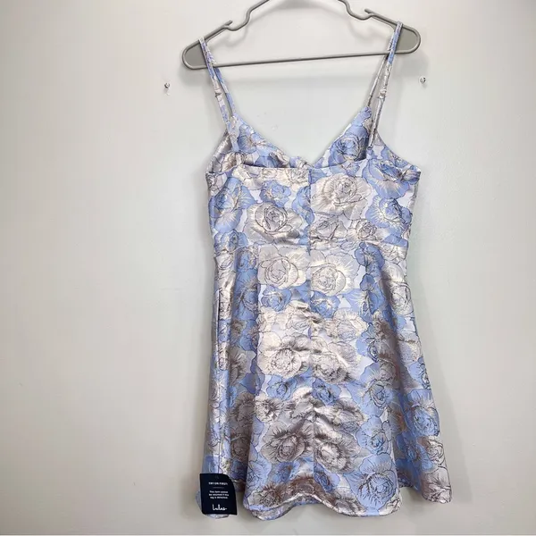 NWT Lulus‎ Quick to Love Blue Floral Jacquard Tie Front Pockets Dress LARGE - Image 6
