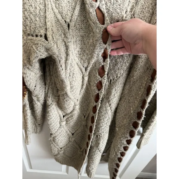 POL Cardigan Sweater Womens M Oatmeal Boho Cottagecore Open Cozy Coastal - Image 4