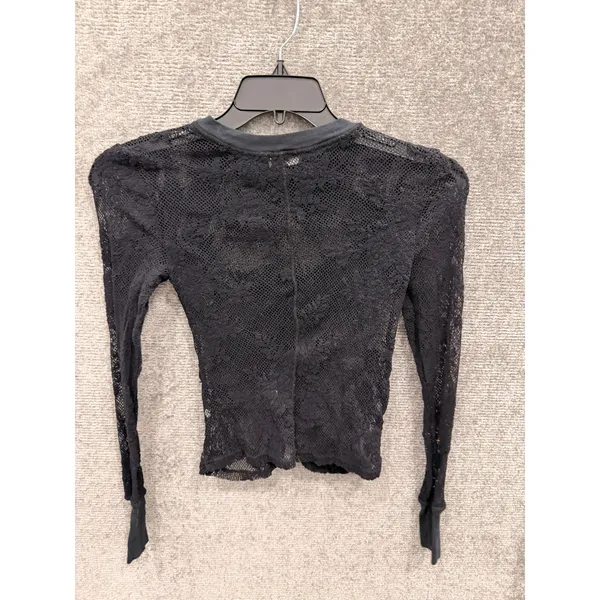 Free People Women Top XS Black Intimately Lace Ruched Front Long Sleeve Sheer - Image 4