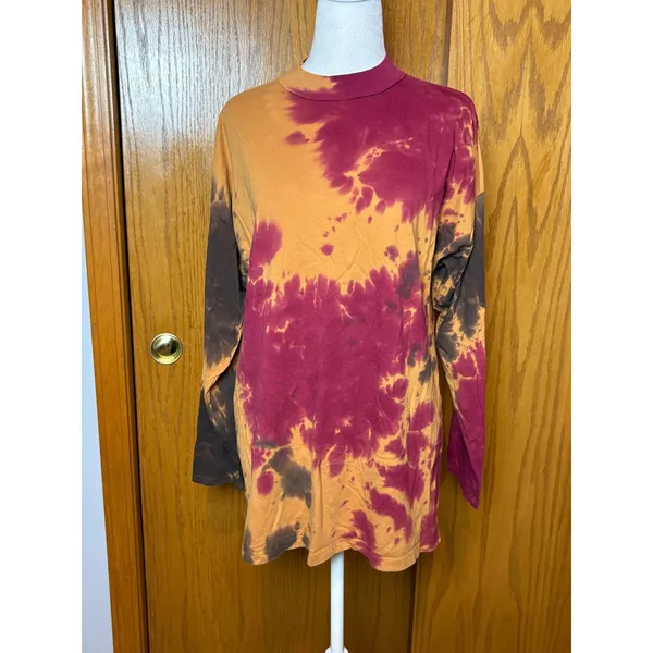 We The Free Free People French Roast Long Sleeve Tie Dye Mock Neck Tee Burgundy - Image 2