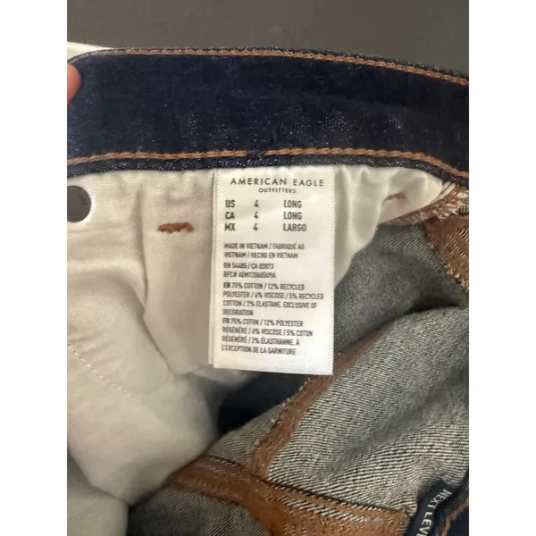 American Eagle Kick Boot Jeans Dark Indigo‎ Wash Double Button Womens 4 Long - Image 8