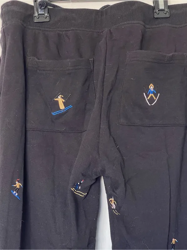Lou & Grey LOFT Womens Black Embroidered Skier Ski Sweatpants Small Cozy Winter - Image 6