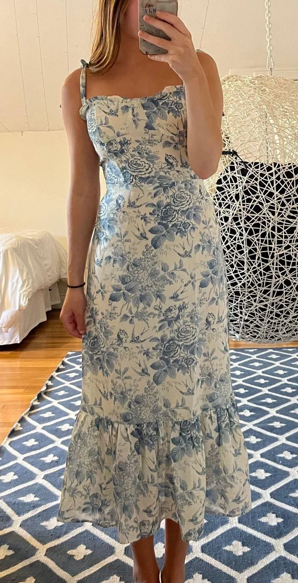 Blue And White Floral Midi Dress - Image 2