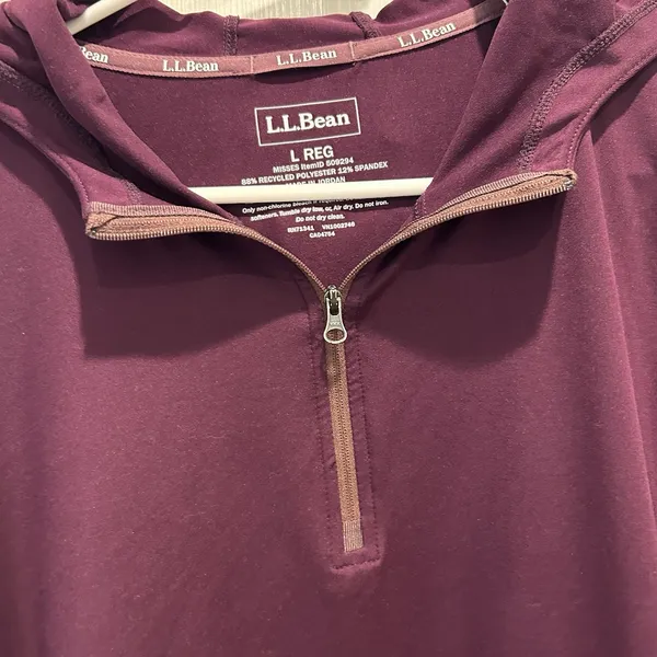 LL Bean Womens Large 1/4 Zip Hoodie Burgundy‎ Performance Pullover Thumbholes - Image 4