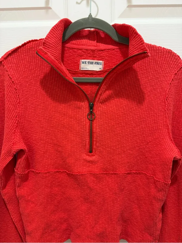 Free People We The Free Midnight Half Zip Ribbed Pullover Coral Red M Boho - Image 7
